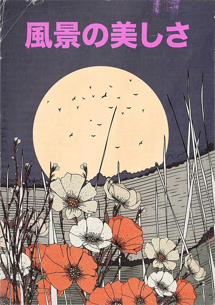 Moon over Field Flowers art print by Nicholas for $57.95 CAD