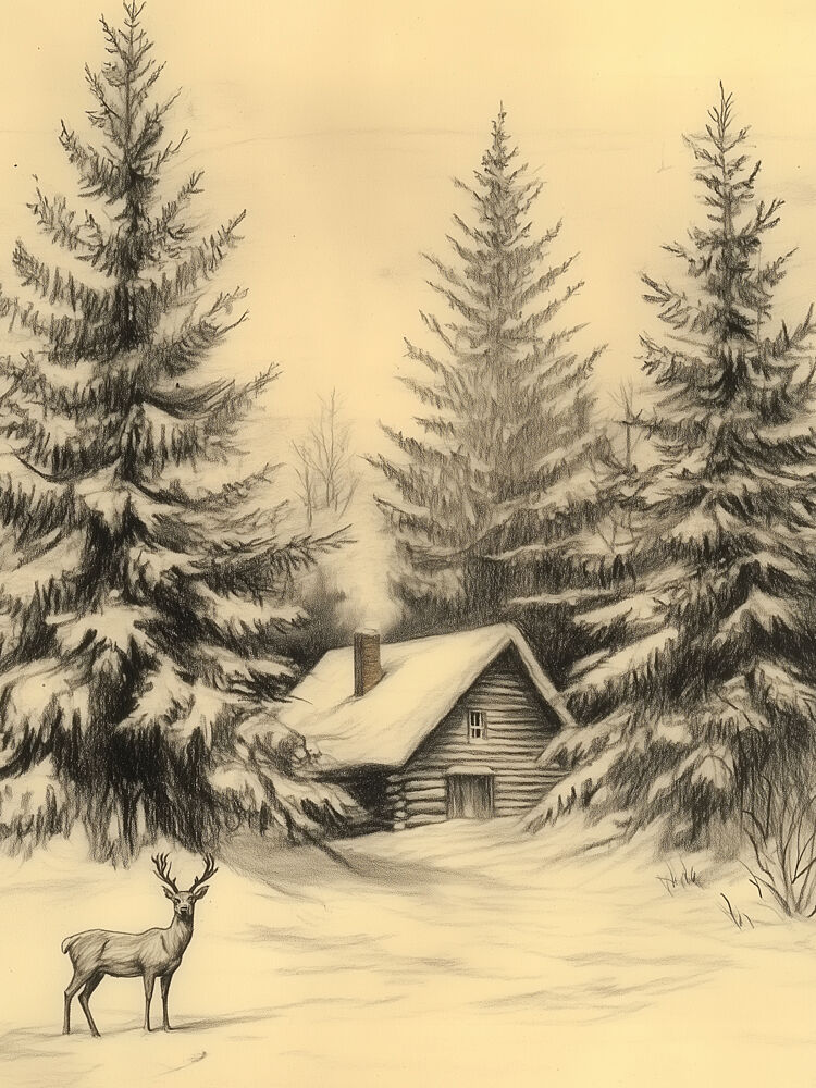 Rustic Winter Cabin Deer art print by Jolly and Dash for $57.95 CAD