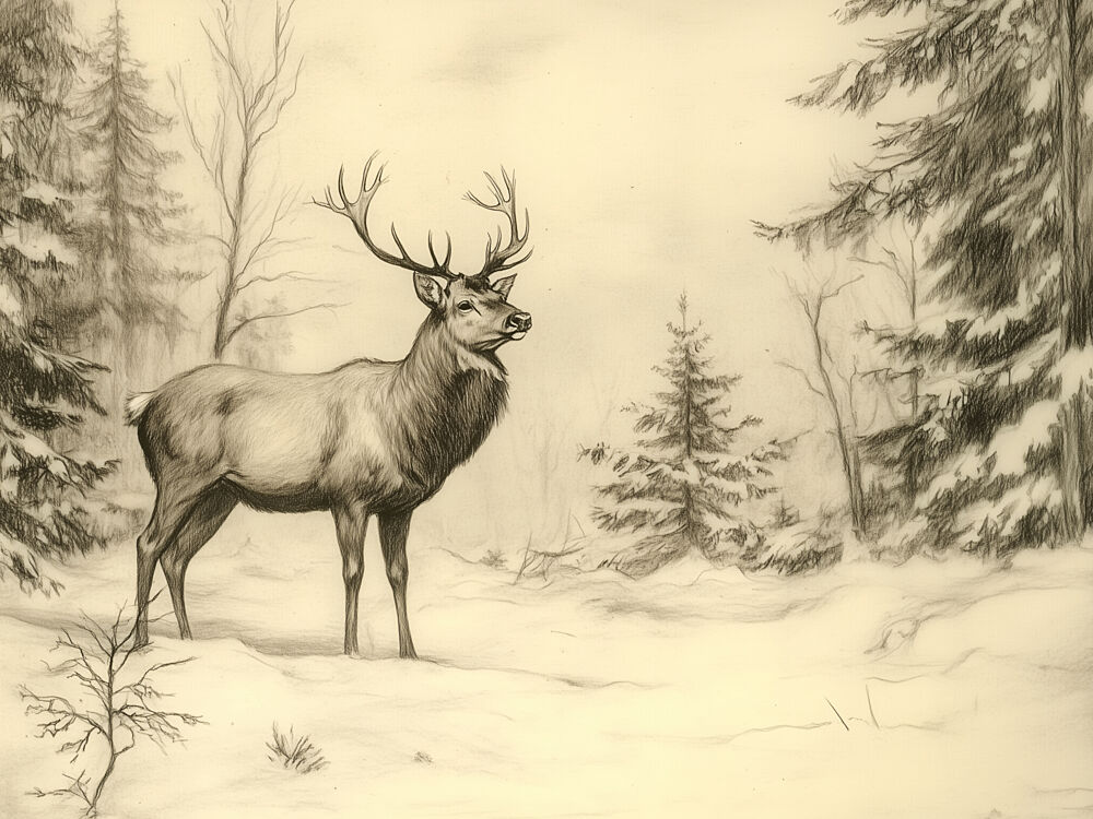 Majestic Winter Stag art print by Jolly and Dash for $57.95 CAD