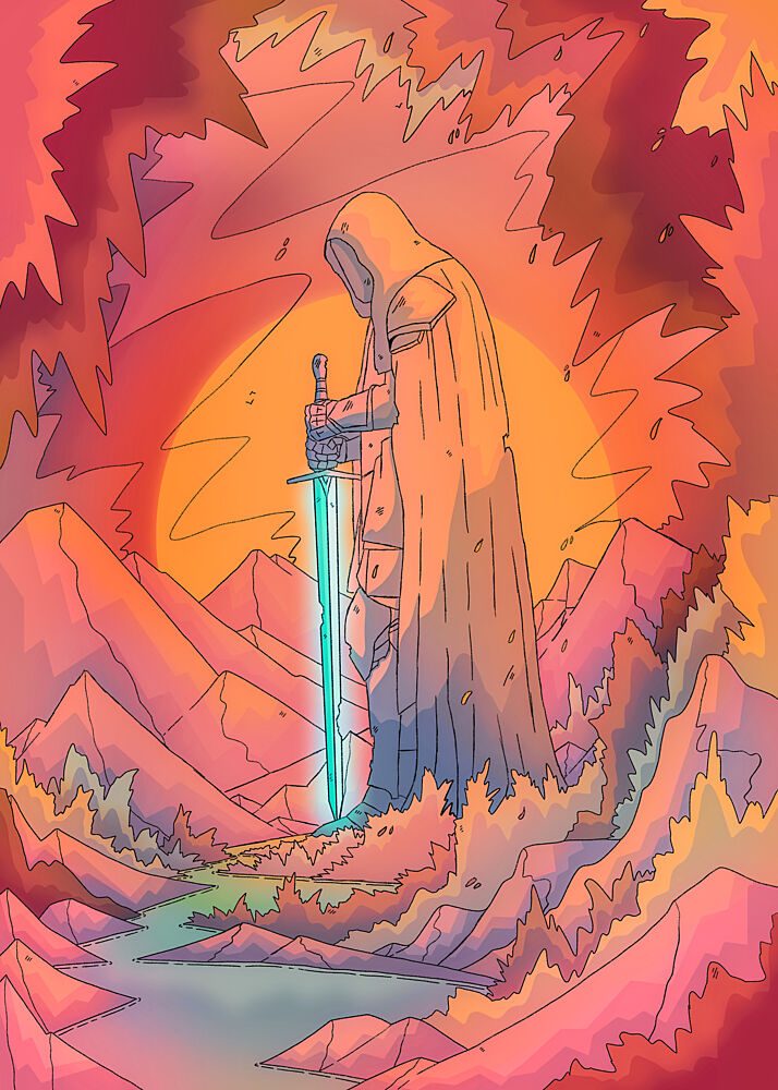 Mystic Knight and Glowing Sword art print by Stephen Wade for $57.95 CAD