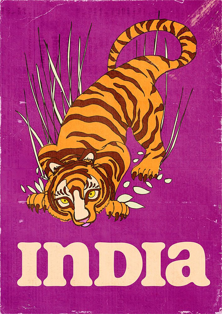 Retro India Tiger art print by Nicholas for $57.95 CAD