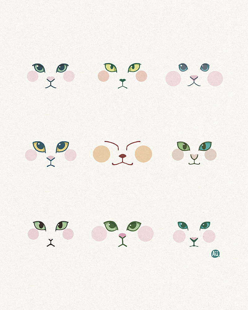 Whimsical Cat Faces art print by Aia Ueno for $57.95 CAD