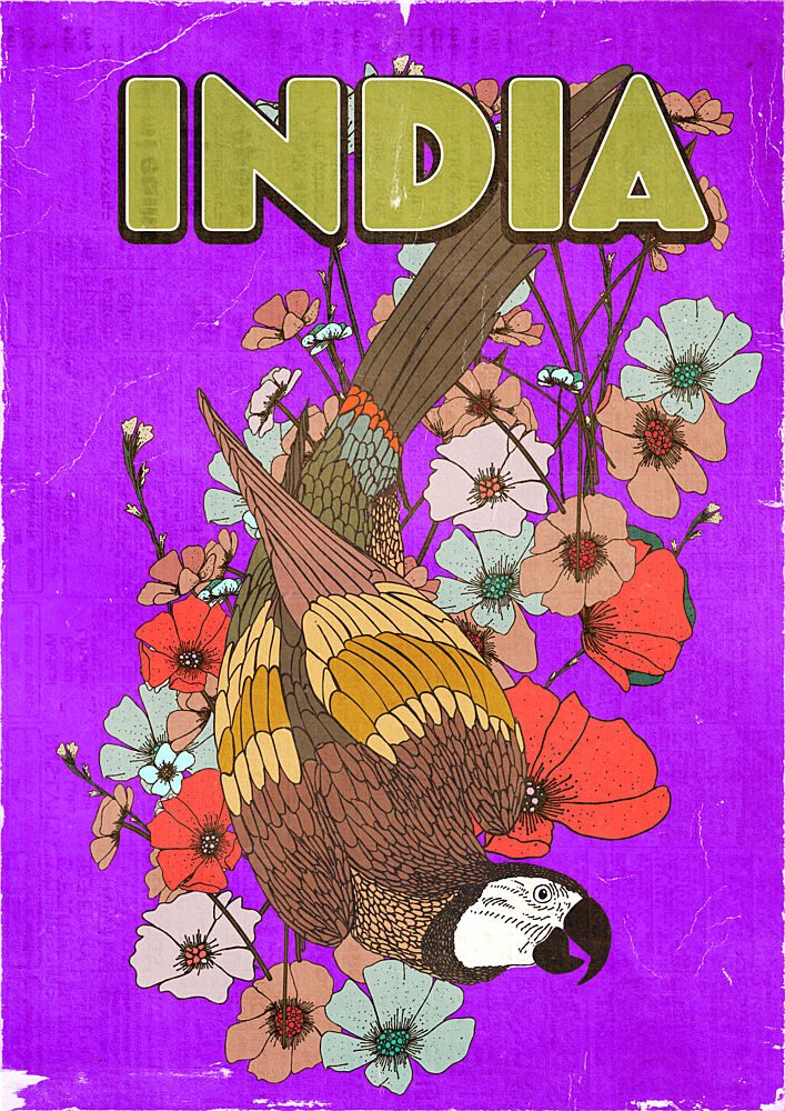 Colorful India Parrot art print by Nicholas for $57.95 CAD