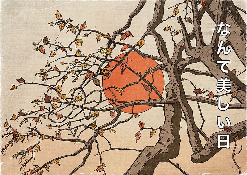 Japanese Autumn Sunset art print by Nicholas for $57.95 CAD