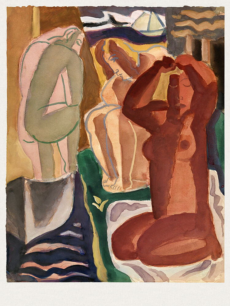 Two Bathing Women and a Bridge Figure - Leo Gestel 60x80cm White Border art print by Leo Gestel for $57.95 CAD