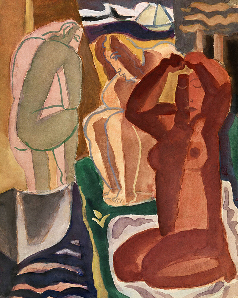 Two Bathing Women and a Bridge Figure 4x5 Clean art print by Leo Gestel for $57.95 CAD