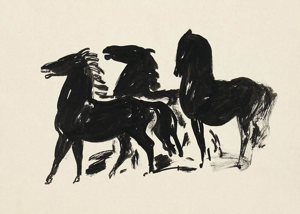 Drie Zwarte Paarden Staand Naar Links Kijkend 19351936 Drawing in High Resolution by Leo Gestel art print by Leo Gestel for $57.95 CAD