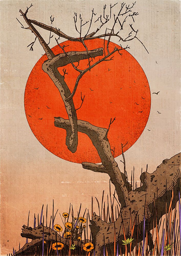 Twisted Tree Sunset art print by Nicholas for $57.95 CAD