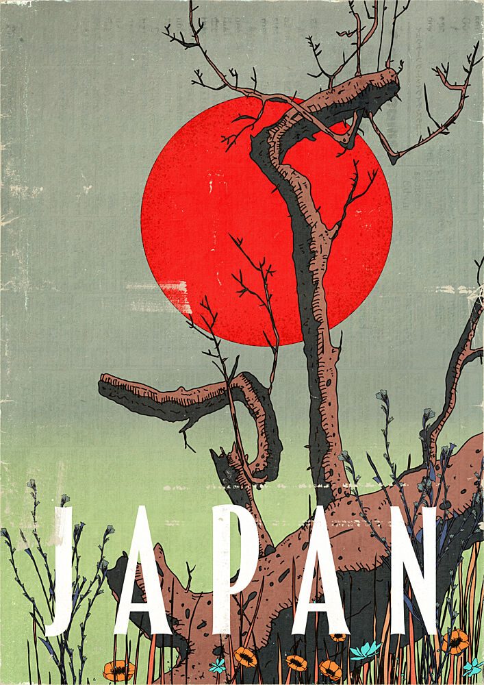 Japan Red Sun Tree art print by Nicholas for $57.95 CAD