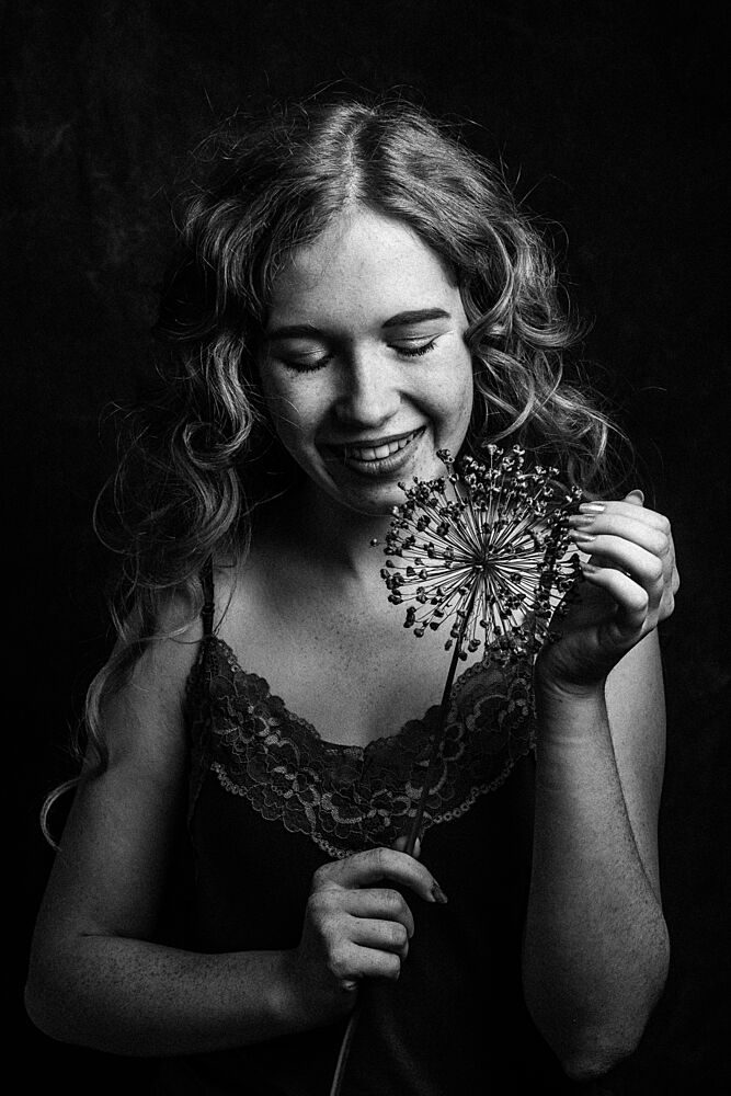 Smiling Woman with Flower art print by Ruth Franke for $57.95 CAD