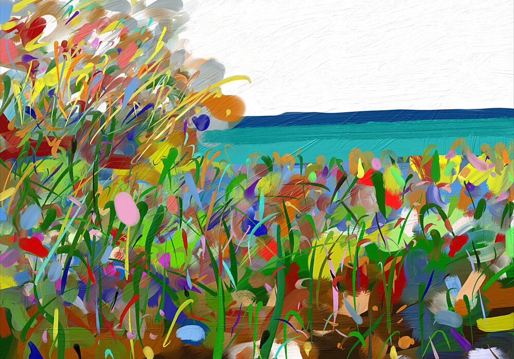 Colorful Field by the Sea art print by Cesare Bellassai Art for $57.95 CAD
