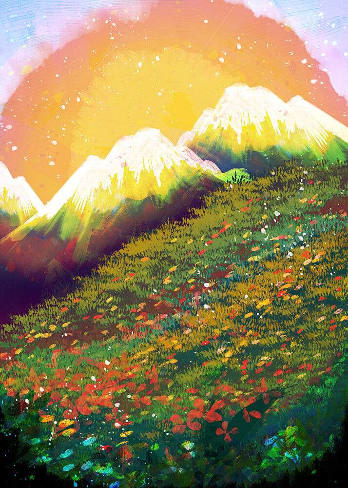 Vibrant Mountain Meadow art print by Stephen Wade for $57.95 CAD