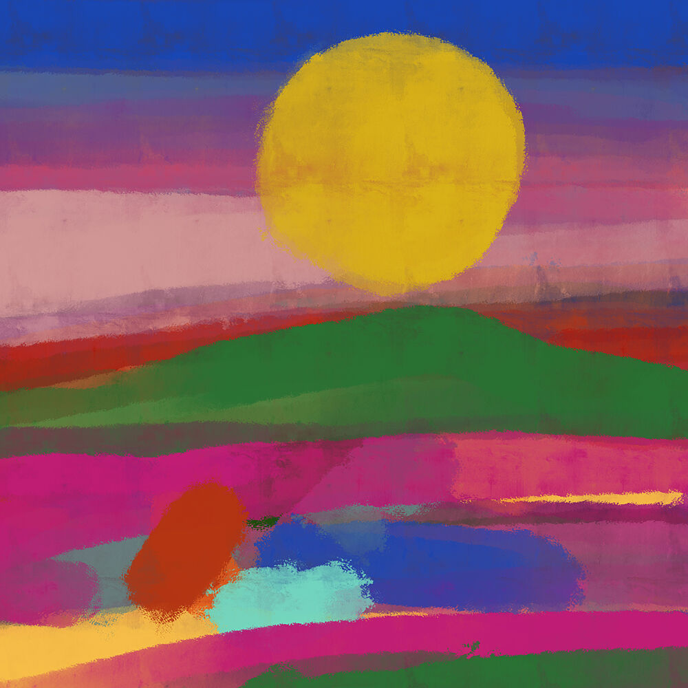 Vibrant Abstract Sun Landscape art print by Cesare Bellassai Art for $57.95 CAD