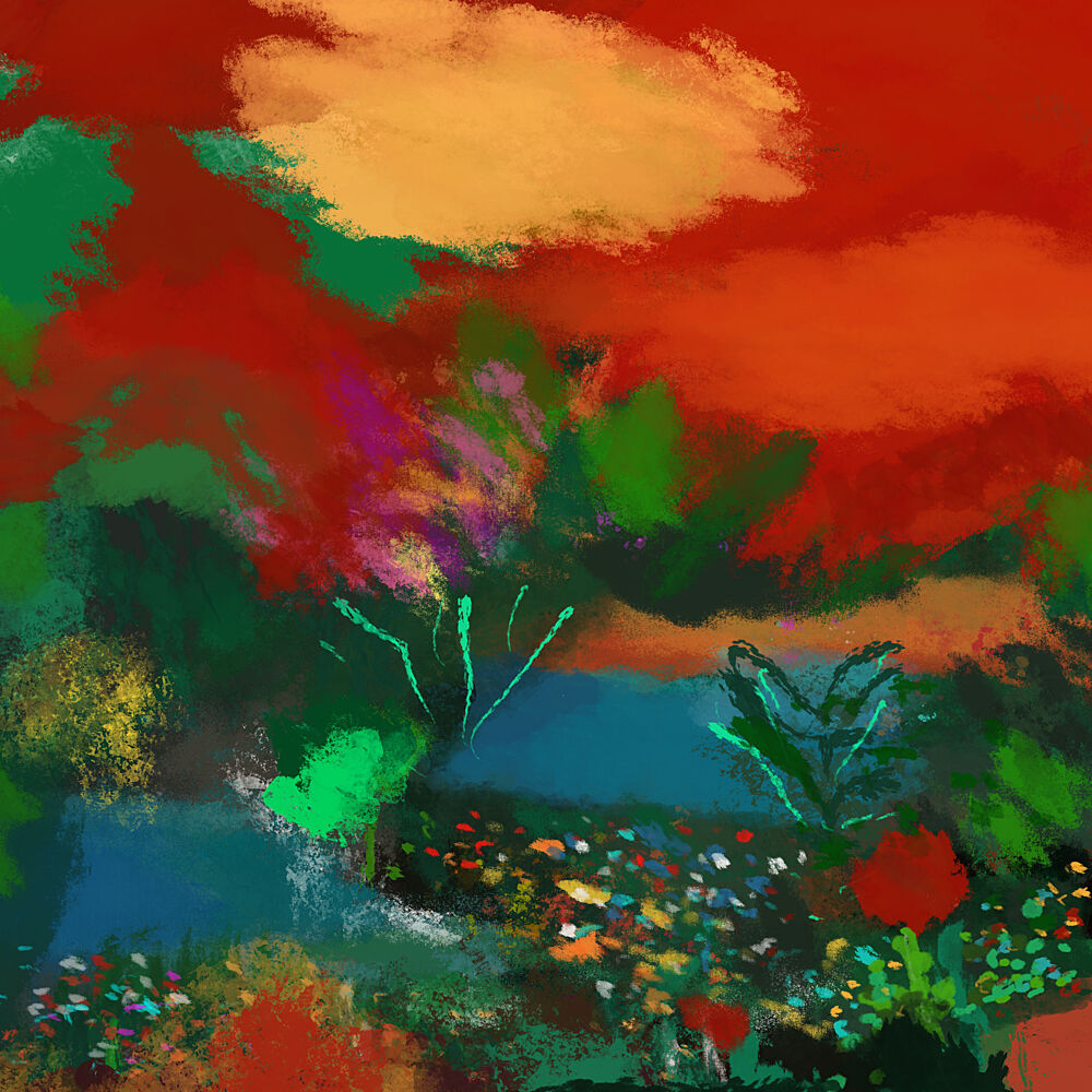 Vibrant Abstract Garden art print by Cesare Bellassai Art for $57.95 CAD