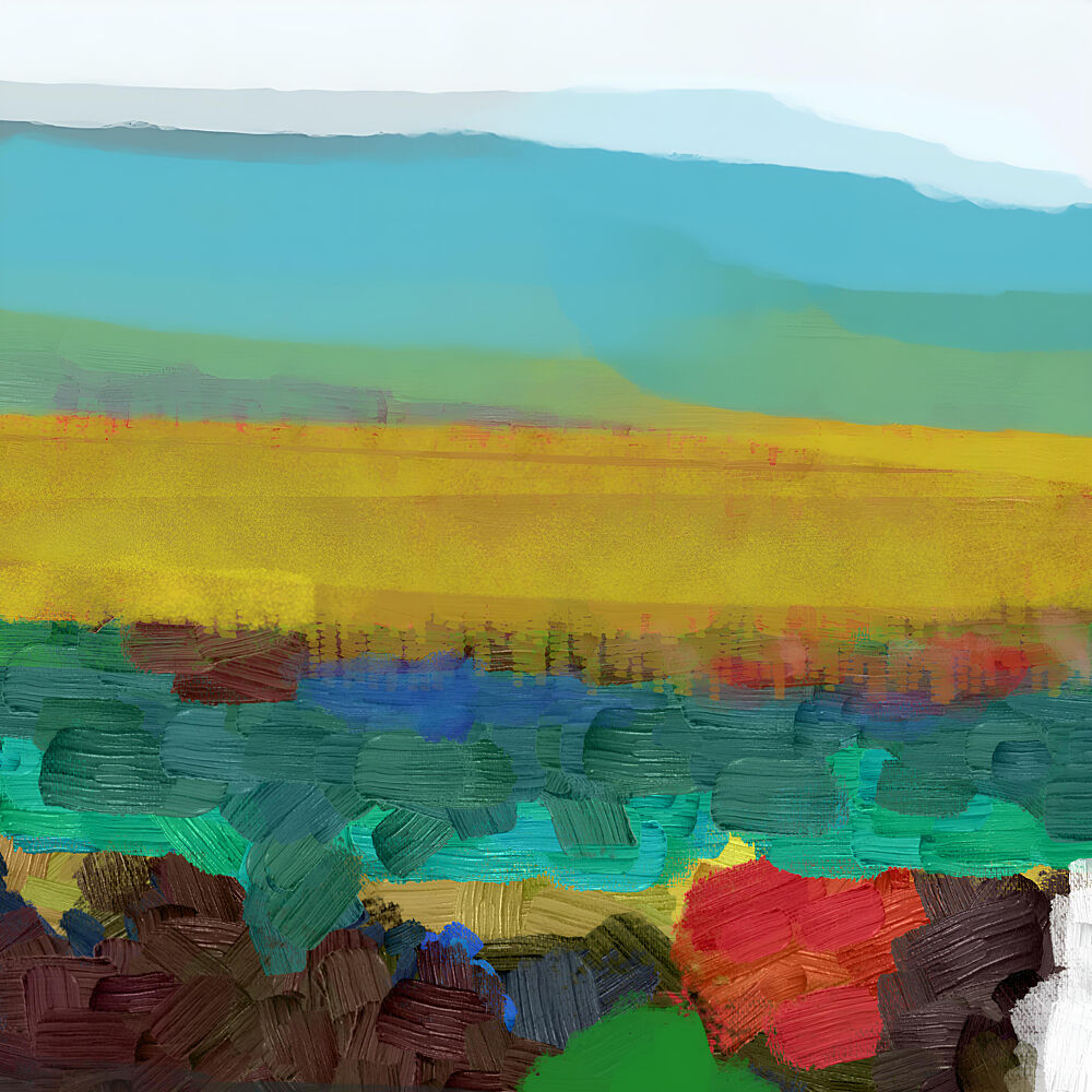 Colorful Abstract Landscape art print by Cesare Bellassai Art for $57.95 CAD