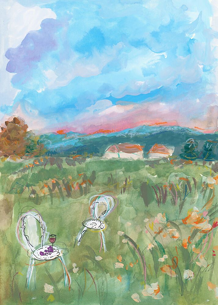 Watercolor Deep Pink Sunset art print by Katharina Puritscher for $57.95 CAD