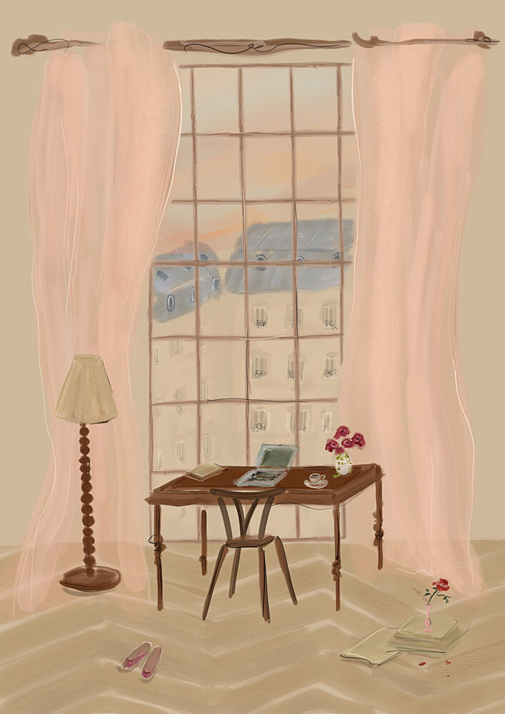 Paris Window View Illustration with Rustic Desk art print by Katharina Puritscher for $57.95 CAD