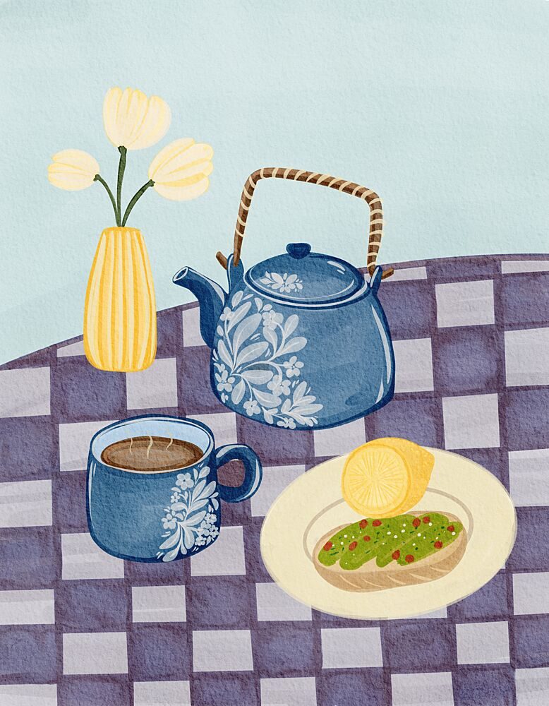 Blue Teapot Breakfast art print by Nikita Jariwala for $57.95 CAD