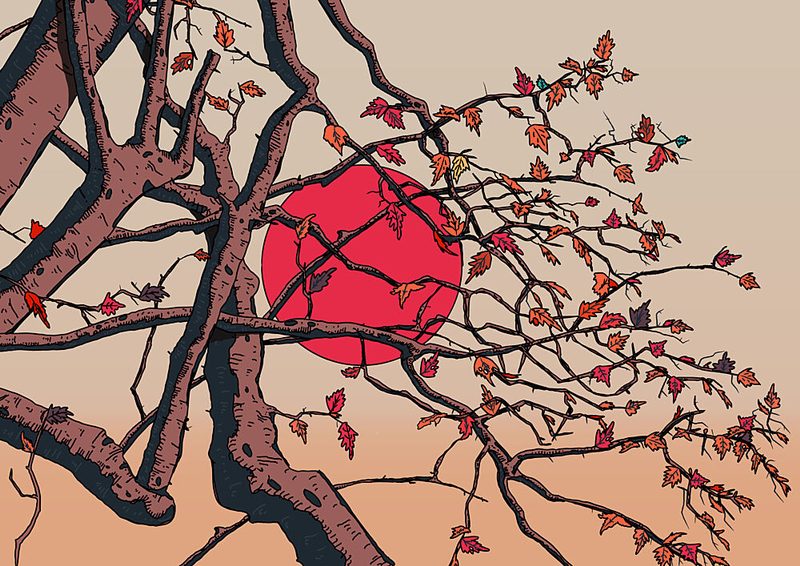 Red Sun Autumn Branches art print by Nicholas for $57.95 CAD