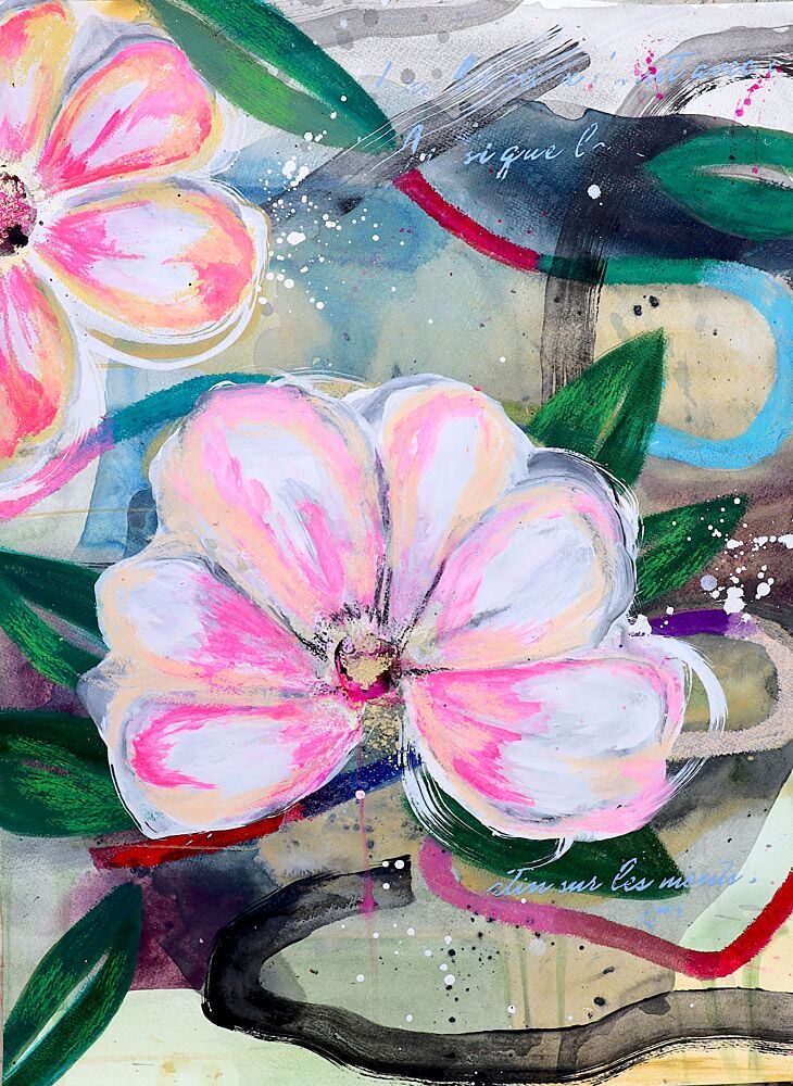 Pink Floral Abstract art print by Poovi Art for $57.95 CAD