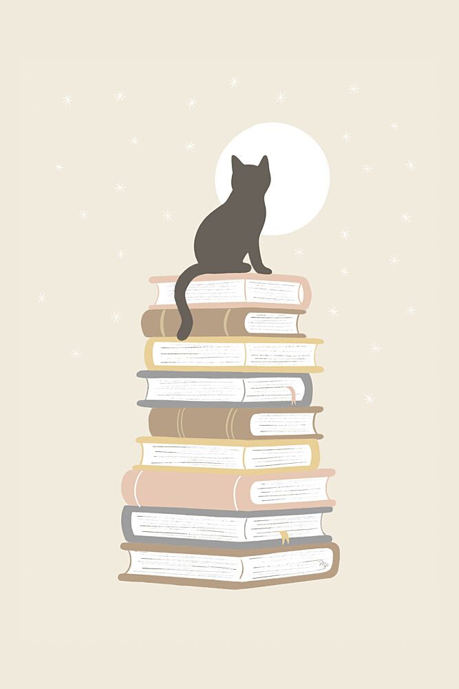 Moonlit Cat on Books art print by Martina for $57.95 CAD