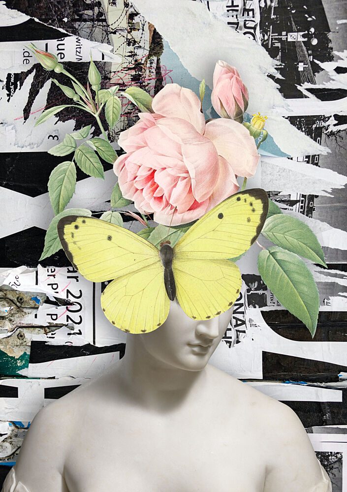 Butterfly Rose Bust art print by Marja van den Hurk for $57.95 CAD
