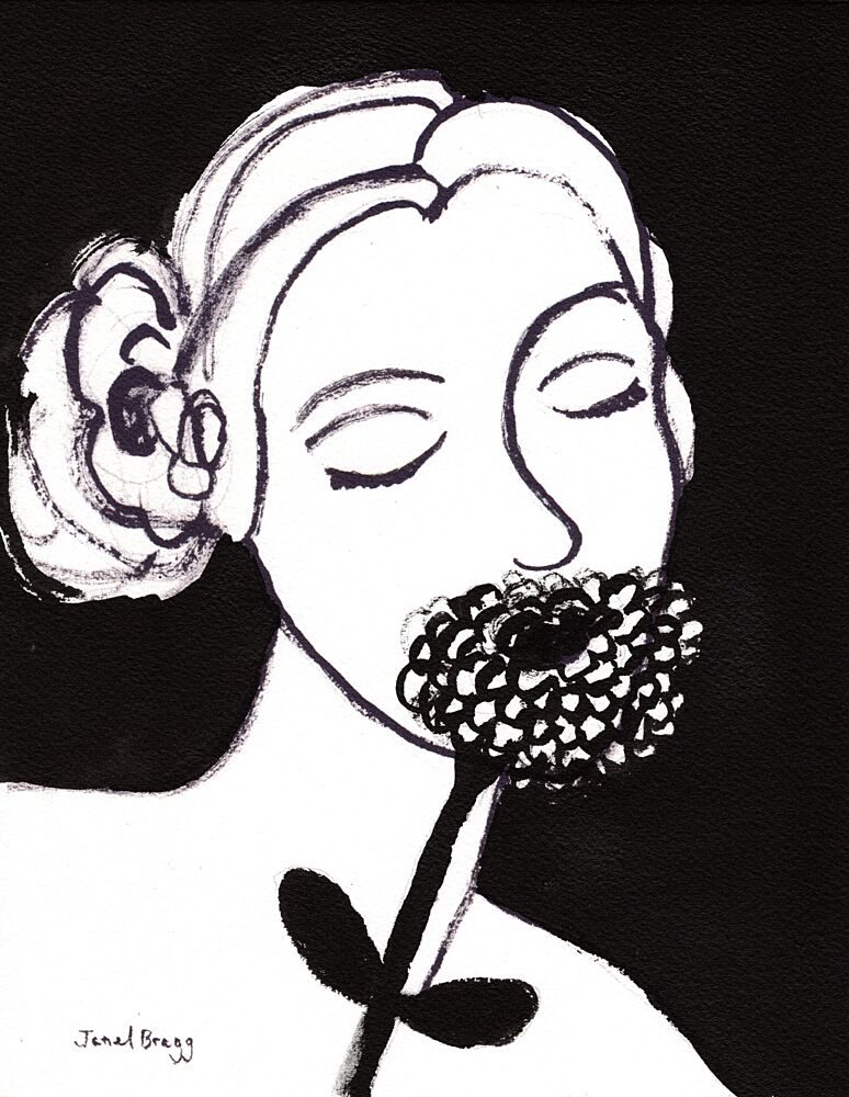Serene Woman Smelling Flower art print by Janel Bragg for $57.95 CAD