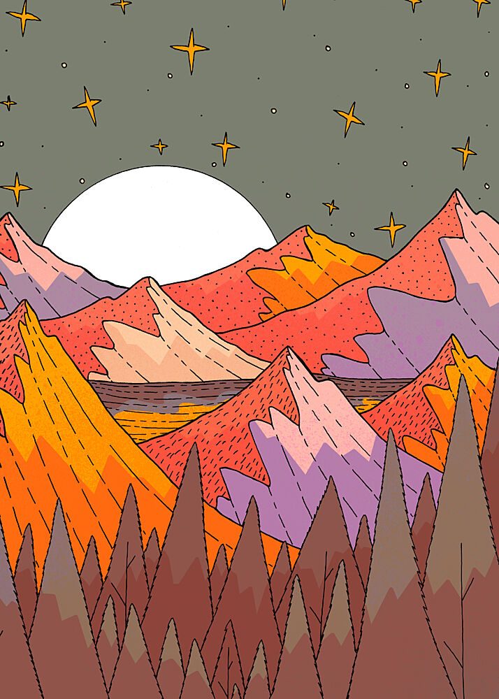 Moon over Colorful Mountains art print by Stephen Wade for $57.95 CAD