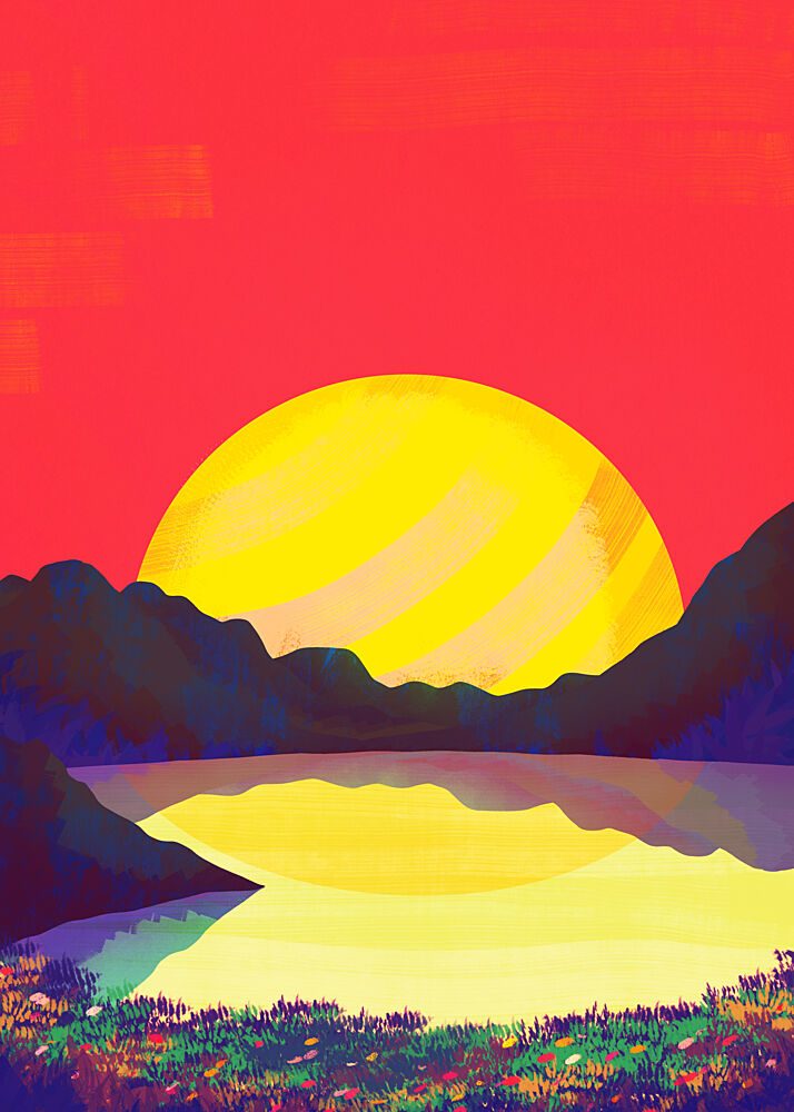 Vibrant Mountain Lake Sunset art print by Stephen Wade for $57.95 CAD