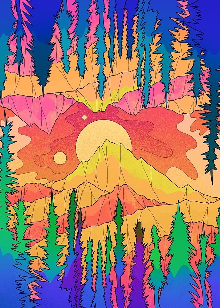 Psychedelic Mountain Sunset art print by Stephen Wade for $57.95 CAD