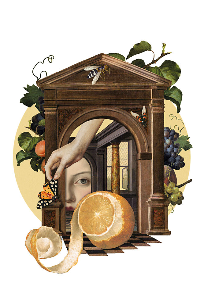 Surreal Renaissance Fruit art print by Marja van den Hurk for $57.95 CAD