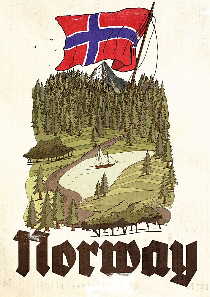 Norwegian Flag Mountain Lake art print by Nicholas for $57.95 CAD