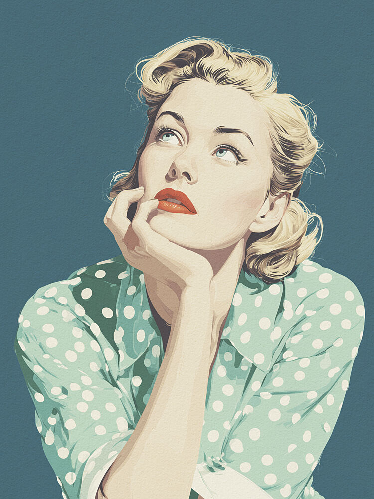 Thoughtful Retro Woman art print by Andreas Magnusson for $57.95 CAD