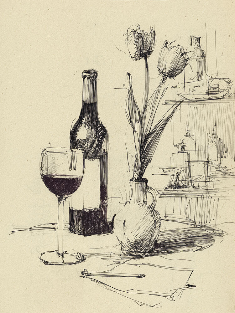 Wine and Tulips Sketch art print by Andreas Magnusson for $57.95 CAD