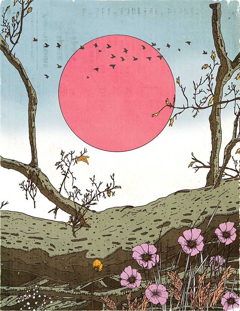 Red Sun Flying Birds art print by Nicholas for $57.95 CAD