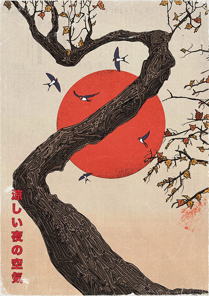 Red Sun Tree Swallows art print by Nicholas for $57.95 CAD