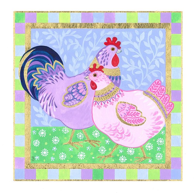 Pink Hen and Purple Cockerel art print by Isabelle Brent for $57.95 CAD