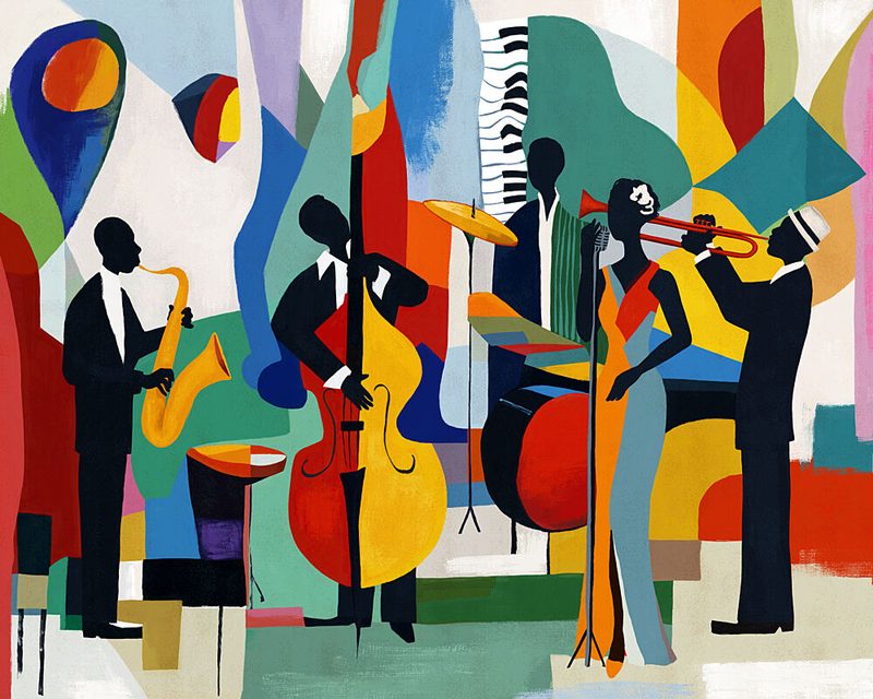 Colorful Jazz Band art print by Dotz and Cats for $57.95 CAD