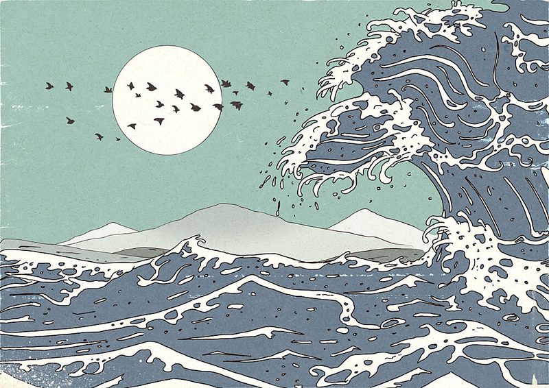 Japanese Ocean Moonscape art print by Nicholas for $57.95 CAD