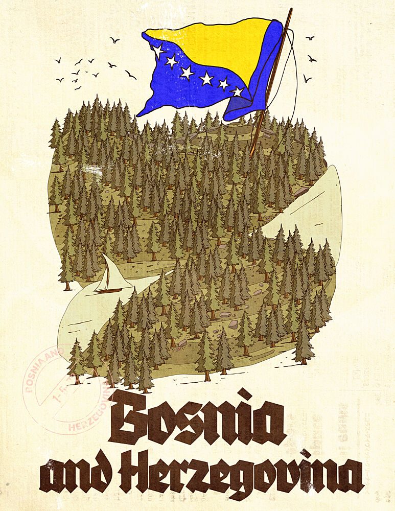 Bosnia and Herzegovina Map art print by Nicholas for $57.95 CAD