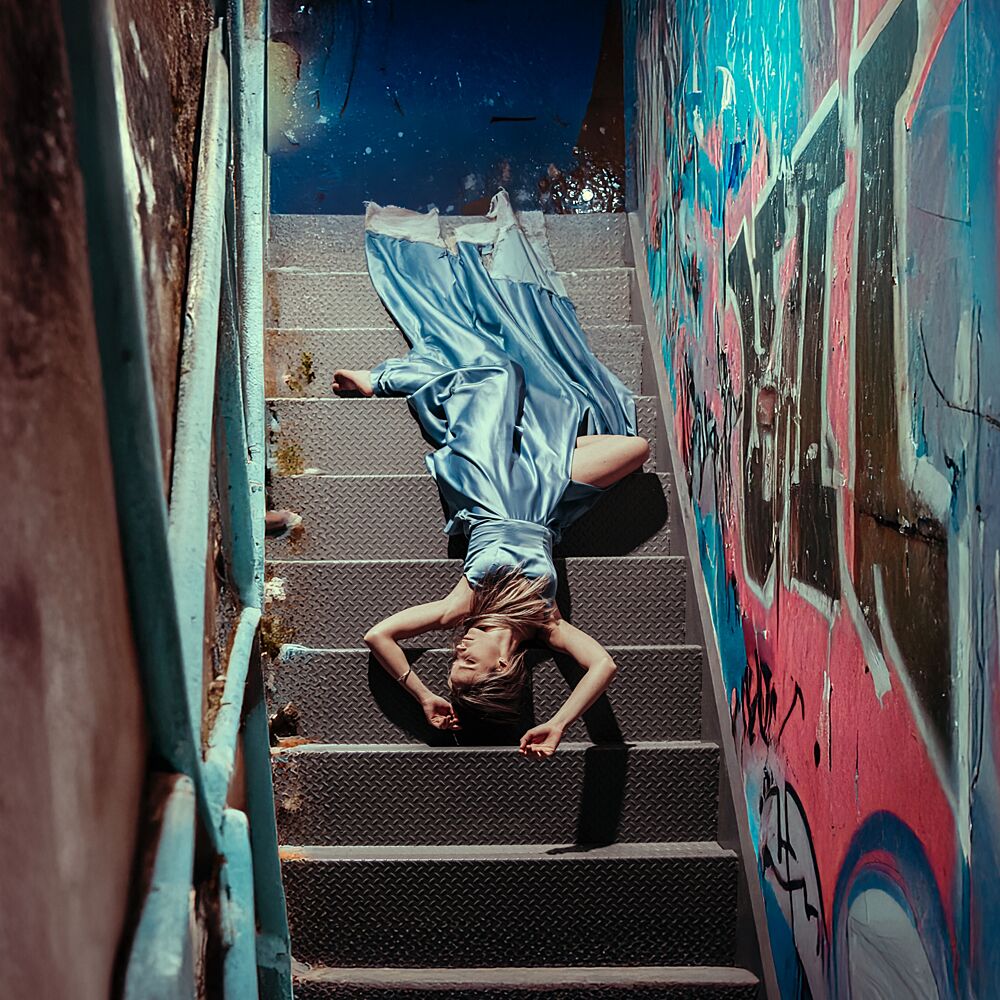 Blue Dress Graffiti Drama art print by Tyler McAuley for $57.95 CAD