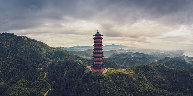 Misty Mountain Pagoda art print by Qiye for $57.95 CAD