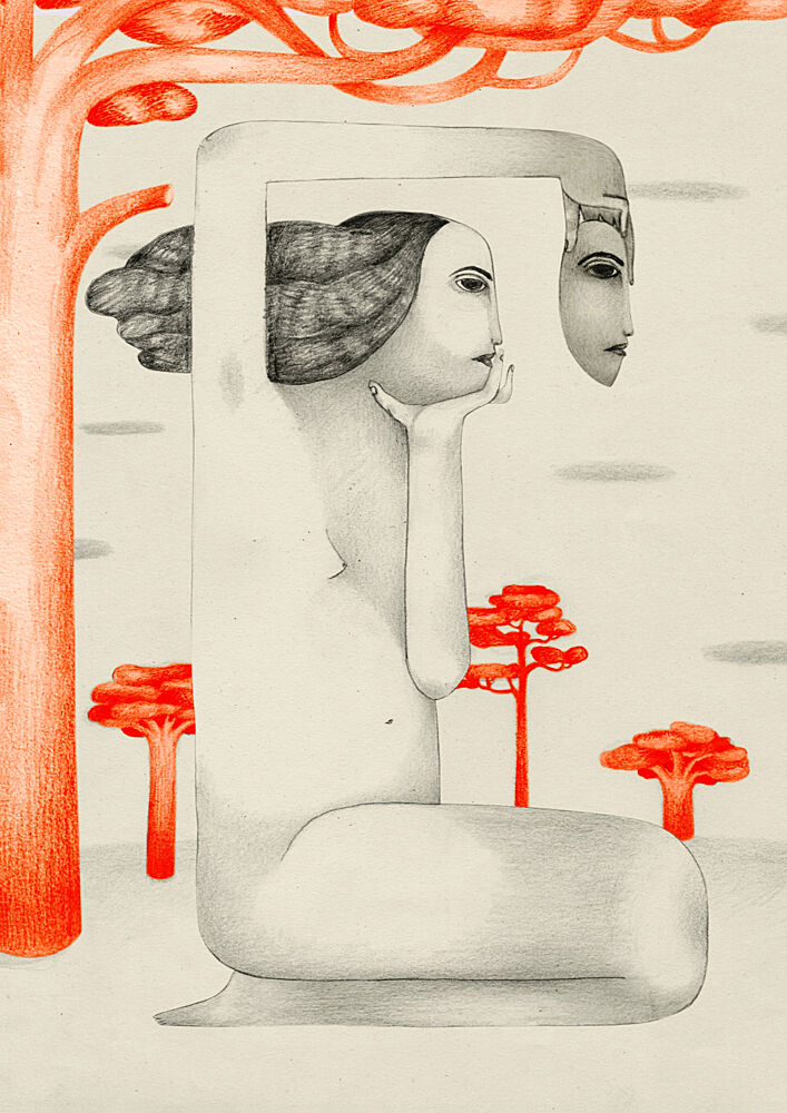 Surreal Contemplative Woman art print by Luca di Napoli for $57.95 CAD