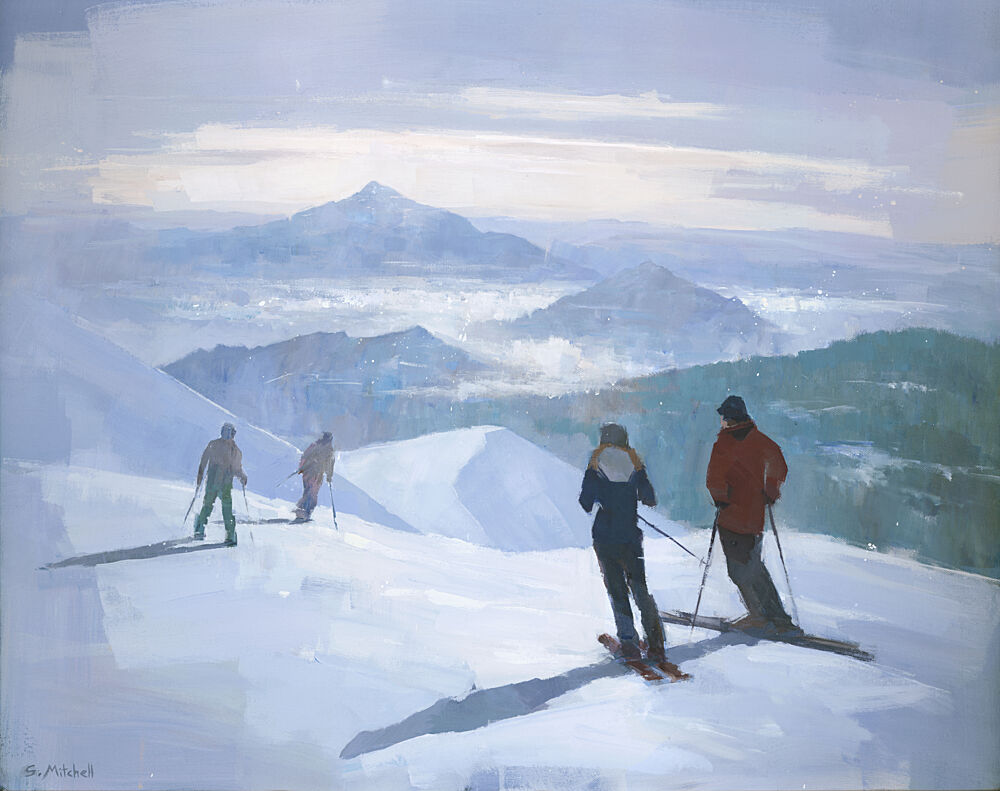 Skiers on Snowy Peaks art print by Steve Mitchell for $57.95 CAD