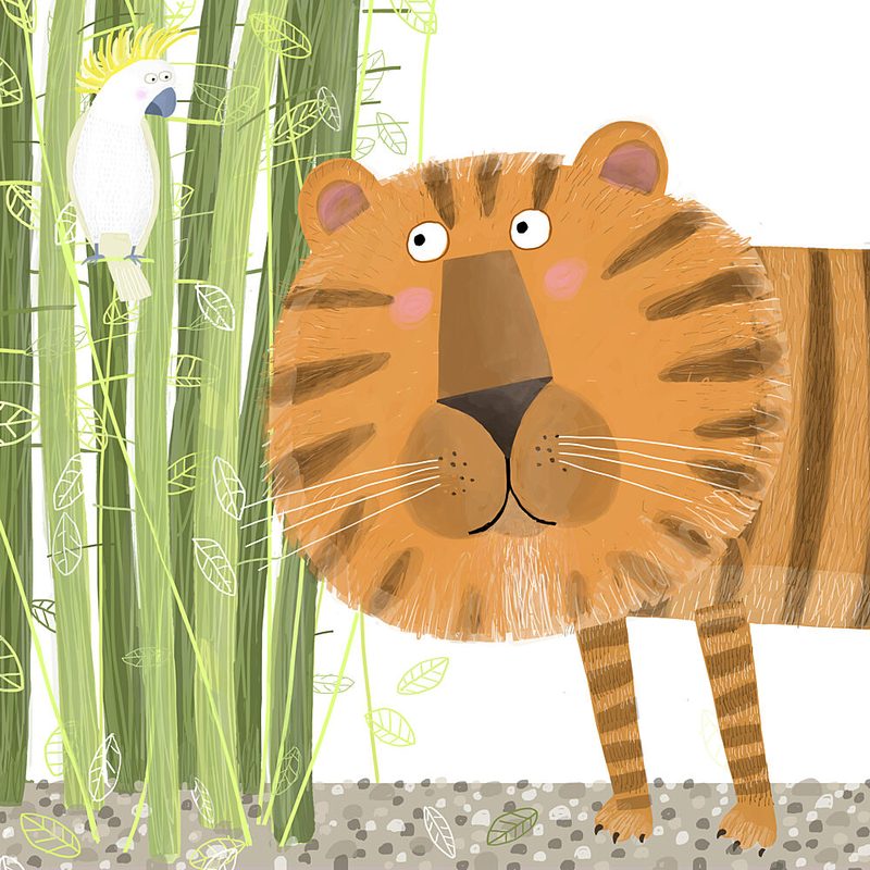 Curious Tiger and Parrot art print by Carla Daly for $57.95 CAD
