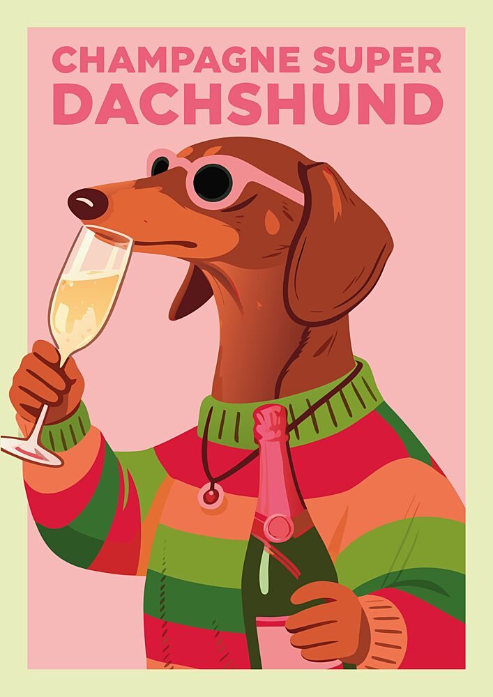 Dachshund Champagne Party art print by WallChart Art Studio for $57.95 CAD