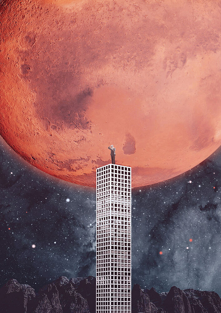 Skyscraper Man Views Mars art print by Daniel Donocik for $57.95 CAD