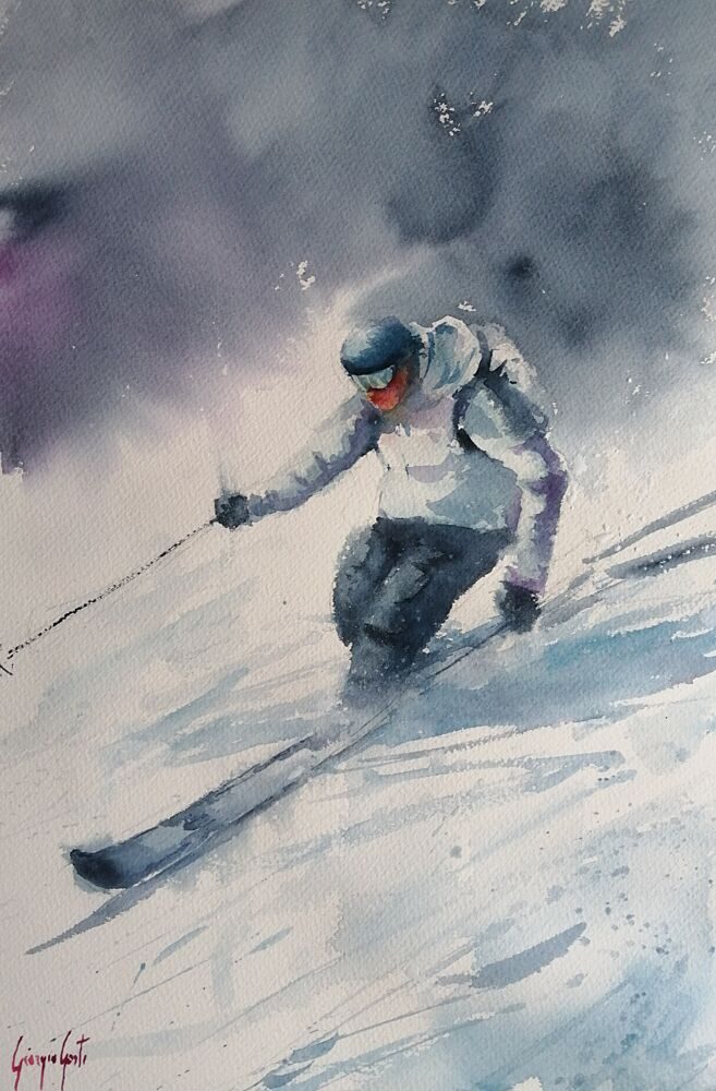 Mountain Skier Painting art print by Giorgio Gosti for $57.95 CAD