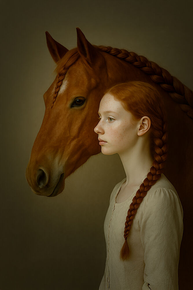 Redhead and Horse art print by Ionel Onofras for $57.95 CAD