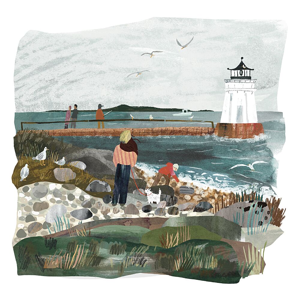 Seaside Lighthouse Stroll art print by Claire Hanley for $57.95 CAD